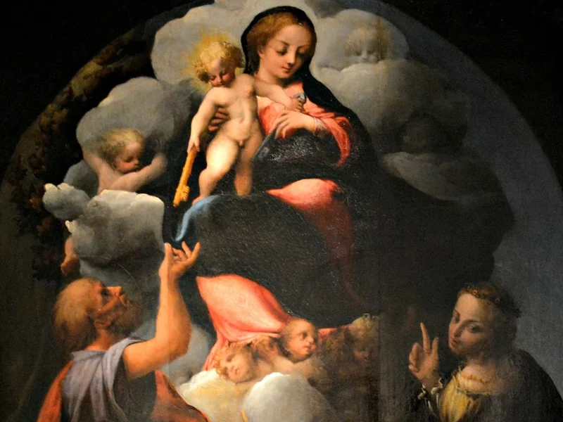1490-Francesco Maria Rondani - Madonna con Bambino in gloria e santi Pietro, Giovannino e Caterina d'Alessandria